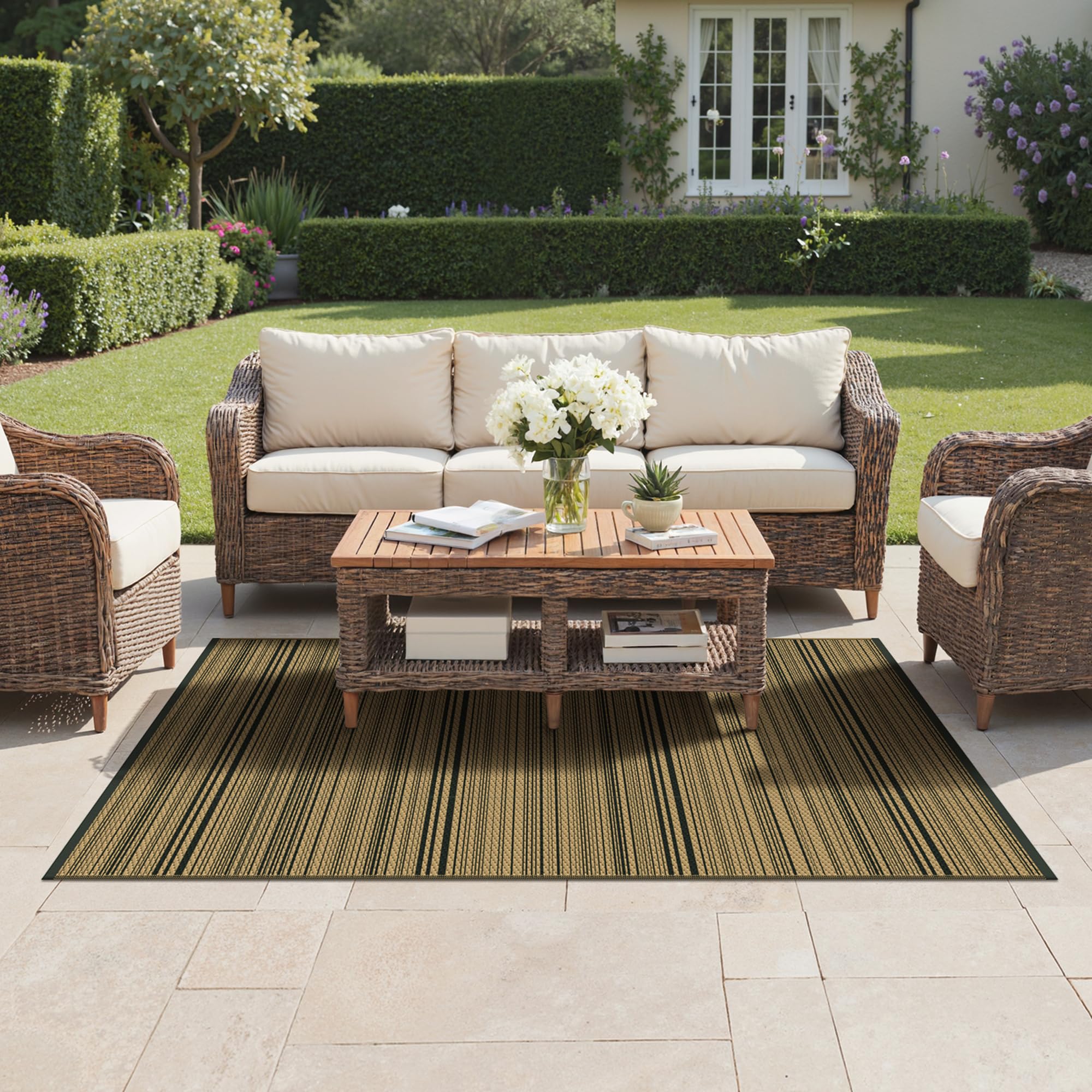 GENIMO Outdoor Rug 120x180cm,Waterproof Reversible Garden Rug Recycled Plastic UV Resistant Modern Outdoor Mat for Patios,Picnic,Backyard,Black & Brown — image 1
