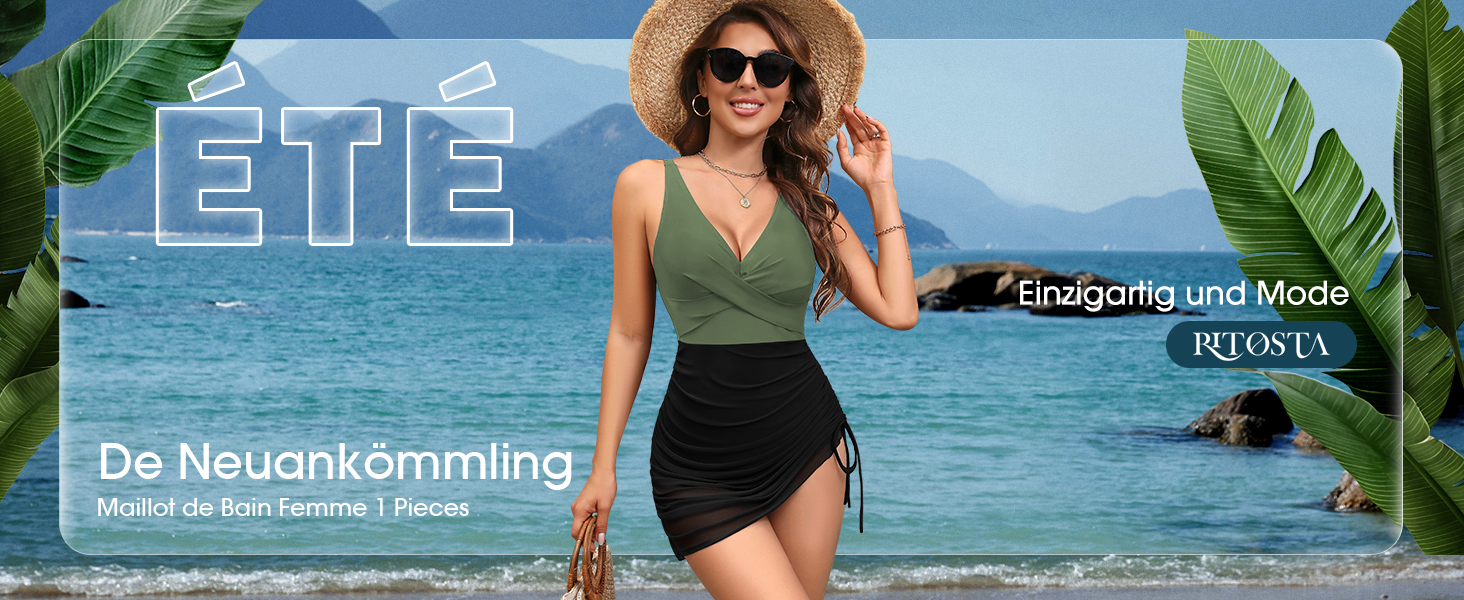 Maillot De Bain 1 Pièce Femme Gainant - Ventre Plat & Bretelles Réglables - Col V - Rembourré Amovible
