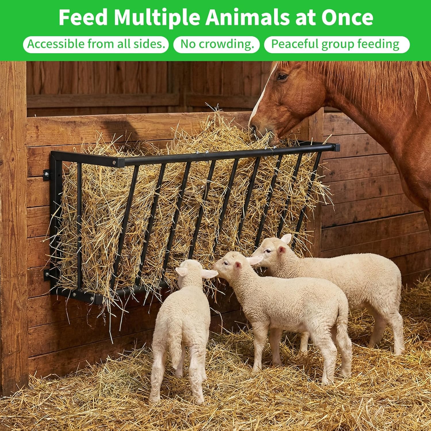 Wall Mount Hay Rack for Goats, Sheep, Horses – Heavy Duty 25 Gallon Livestock Hay Feeder, Hanging Blanket Holder with Rust Resistant Coating, Space Saving Farm Goat Feeder for Indoor, Outdoor Use