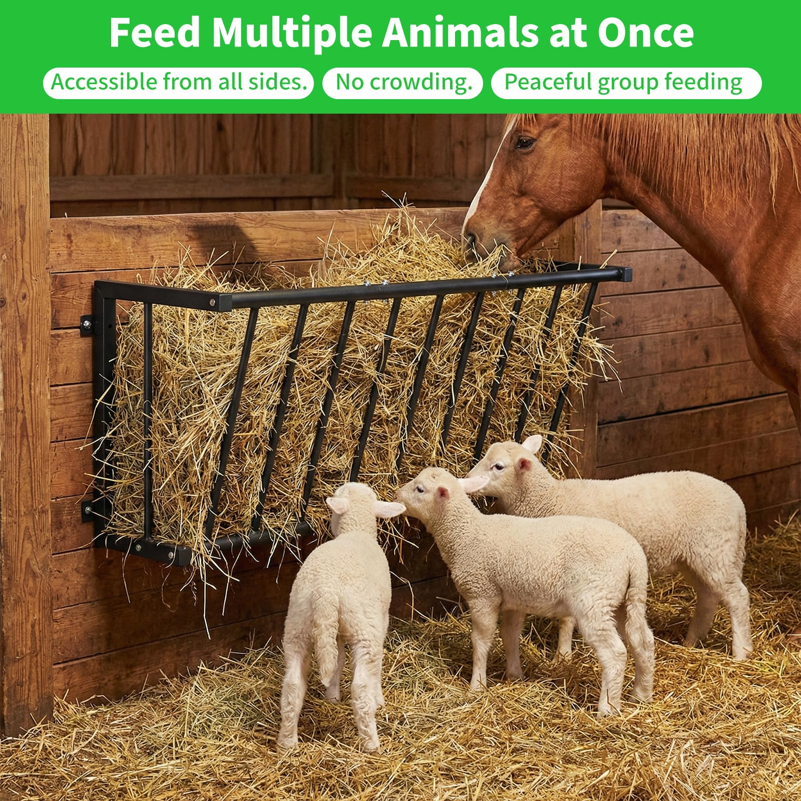 Wall Mount Hay Rack for Goats, Sheep, Horses – Heavy Duty 25 Gallon Livestock Hay Feeder, Hanging Blanket Holder with Rust Resistant Coating, Space Saving Farm Goat Feeder for Indoor, Outdoor Use - image 4