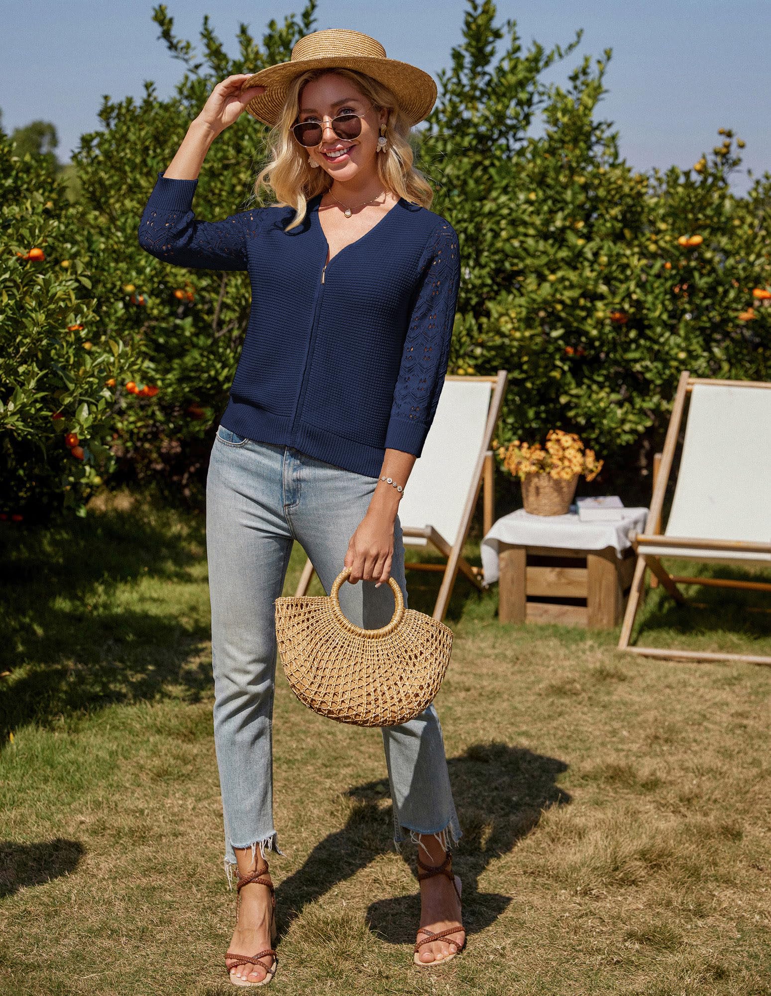 GRACE KARIN Cardigan d'été décontracté et léger à manches 3/4 pour femme