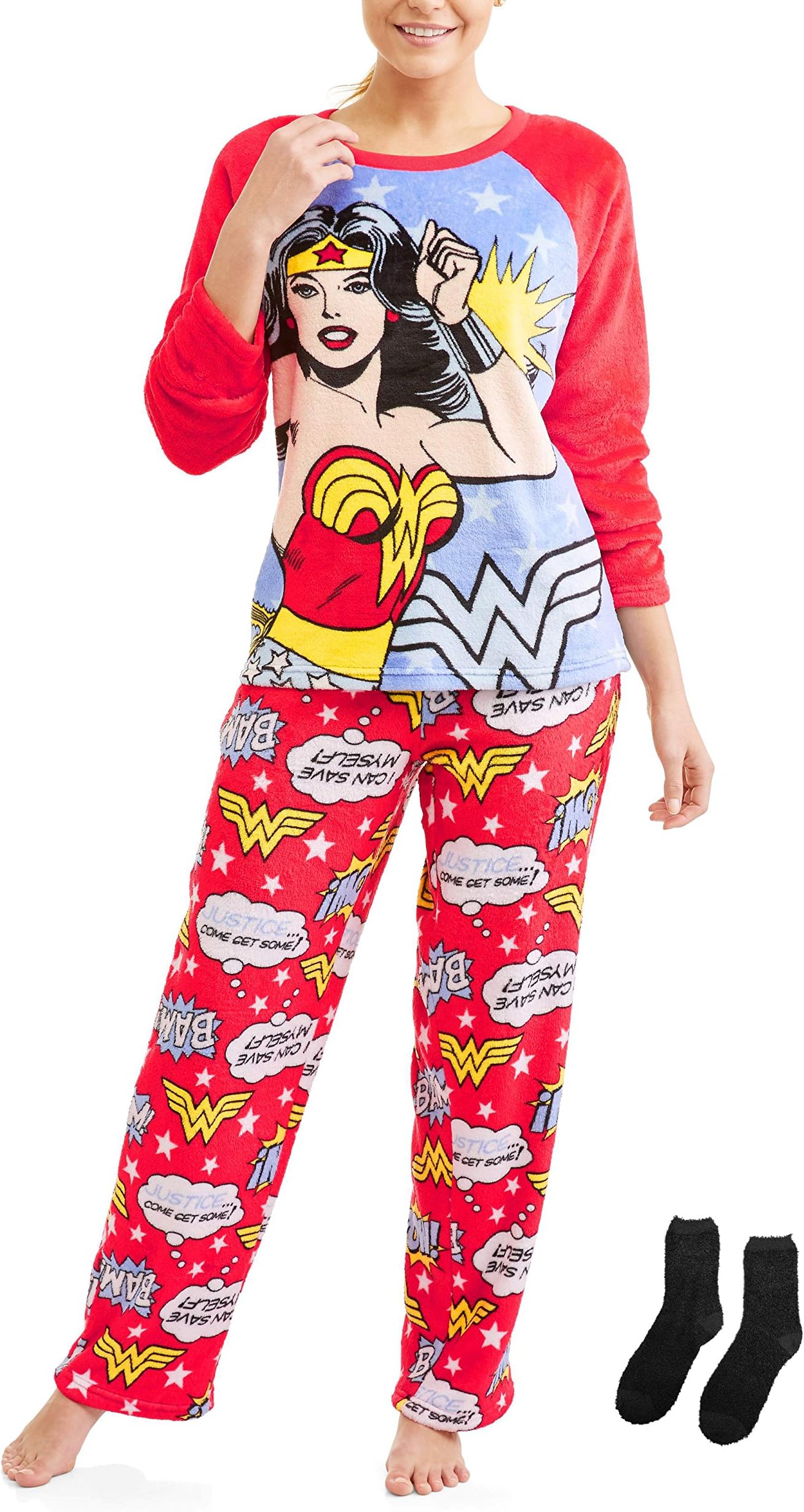 DC Comics Wonder Woman 2 Piece Women's Plush Minky Pajamas Ribboned Gift Set