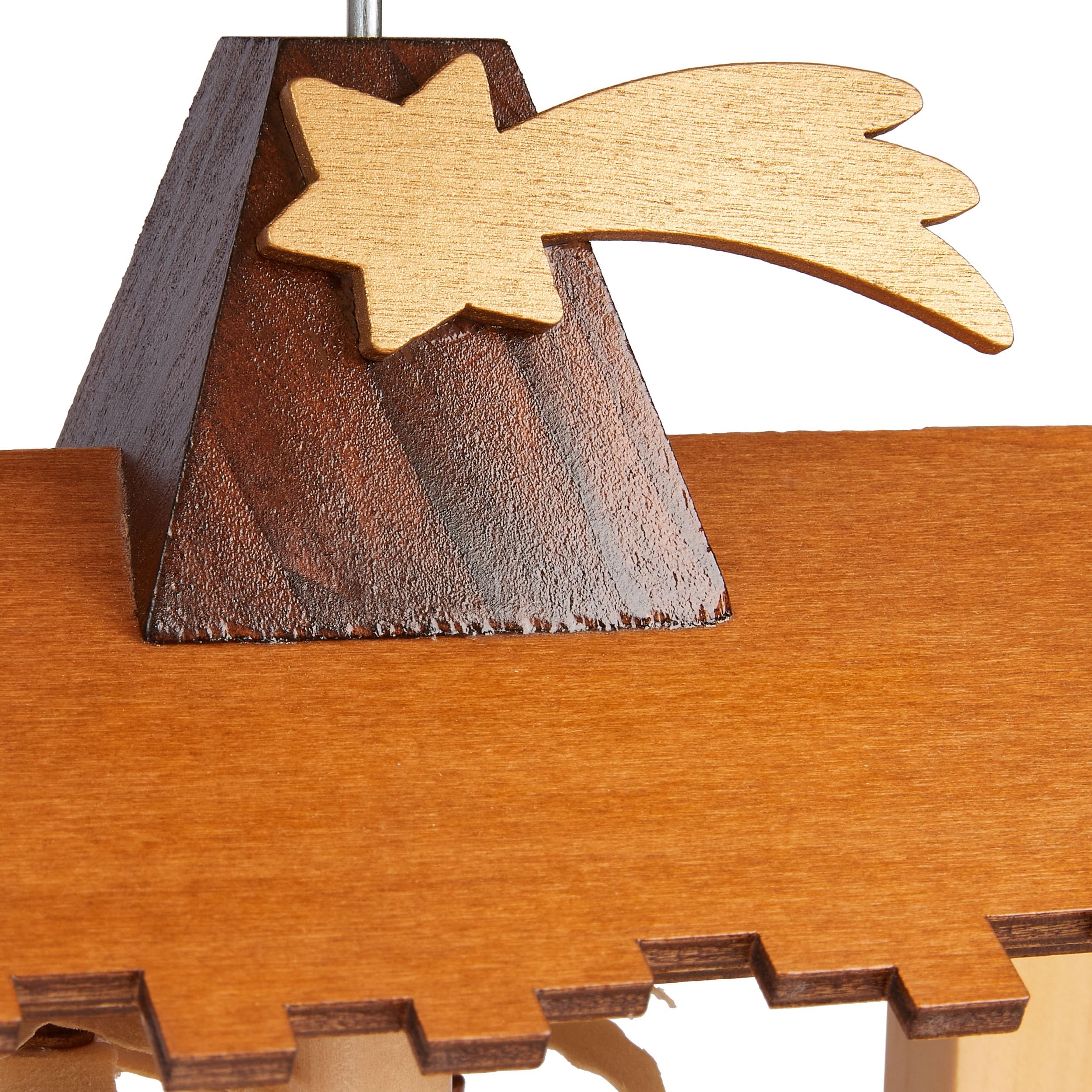 BRUBAKER Pirámide Navideña de Madera - 28 cm Estructura Artesanal con Jesús, María, José y la Estrella de Belén - Belén con 4 Luces para Las Fiestas - Pintado a Mano