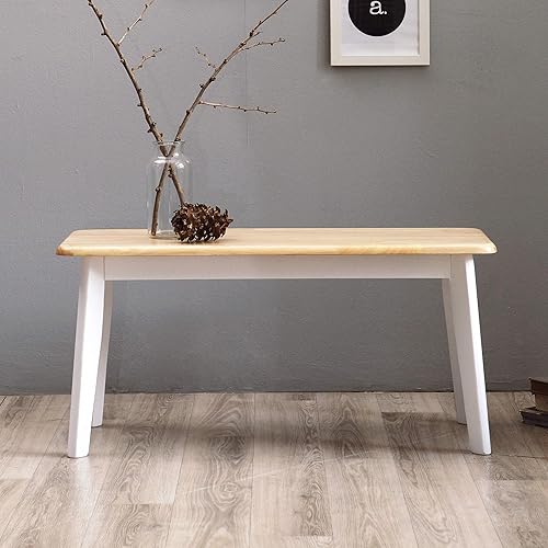 Miniatura 2 de Livinia Canberra - Banco de comedor de madera de 37.4 pulgadasbanco de cocina moderno de roble malayo macizo de mediados de siglo (color blanco