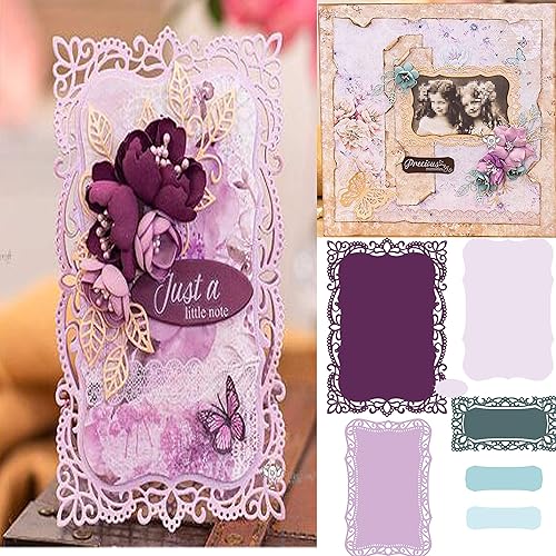 Miniatura 2 de 5 piezas de encaje con marco de flores de metal, plantillas rectangulares de corte de borde de hoja de encaje para álbumes de recortes, álbumes de