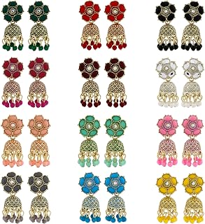 Traditional Jhumka meenakari oxidised kundans flower Jhumka Earrings, Floral Design with Beaded Danglers, Multiple Colours... Price In India