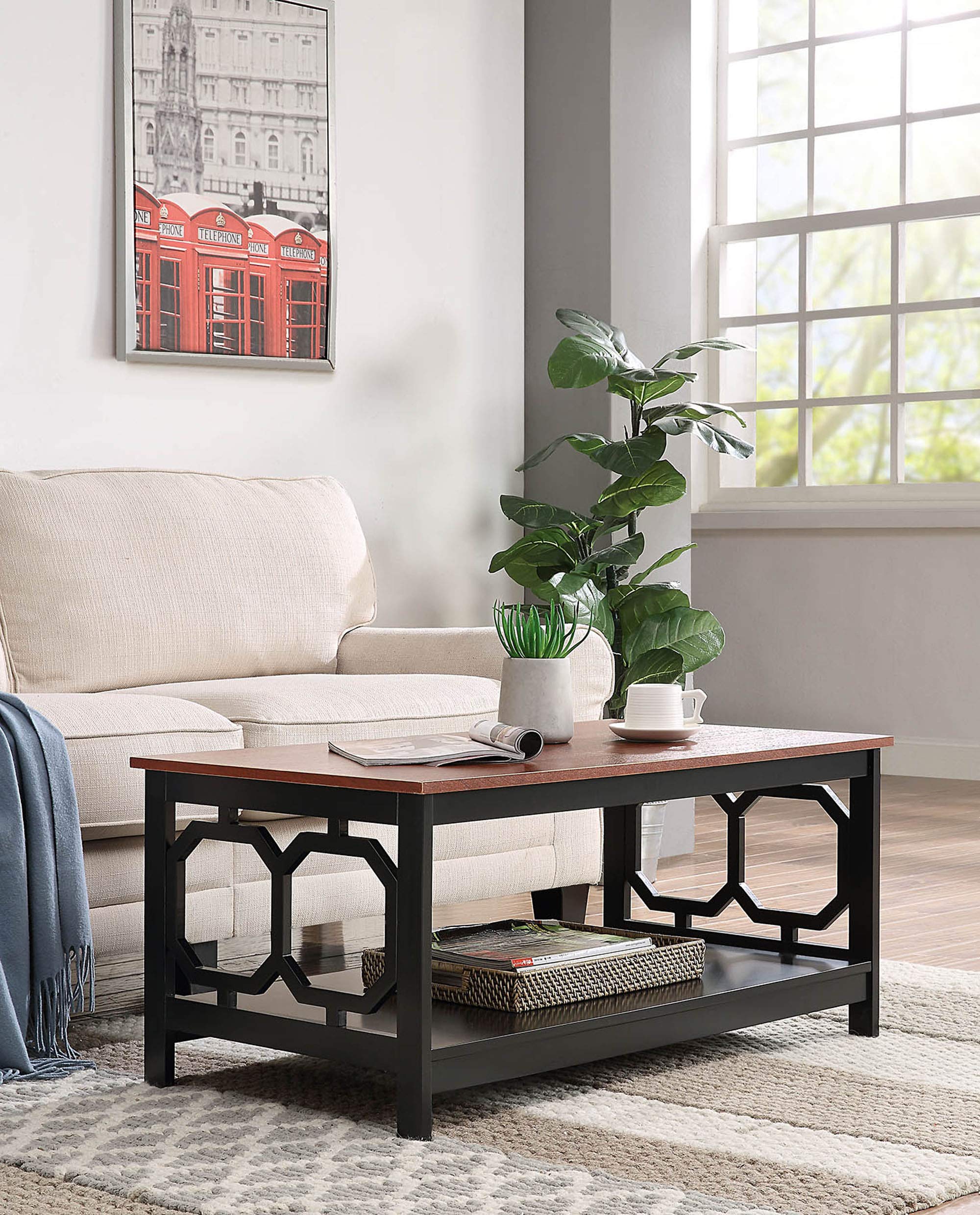 Convenience Concepts Omega Coffee Table, Cherry Top / Black Frame