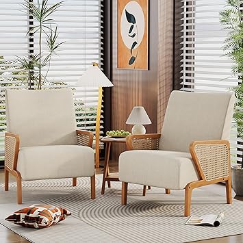 Alunaune Upholstered Natural Rattan Living Room Chair