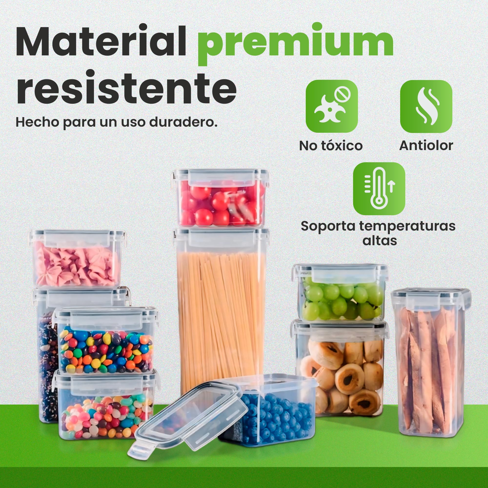 JUPPLIES Contenedores Cocina - Recipientes Herméticos de Plástico para Alimentos – Tarros y Botes para Cereales, Pasta, Granos y Harina