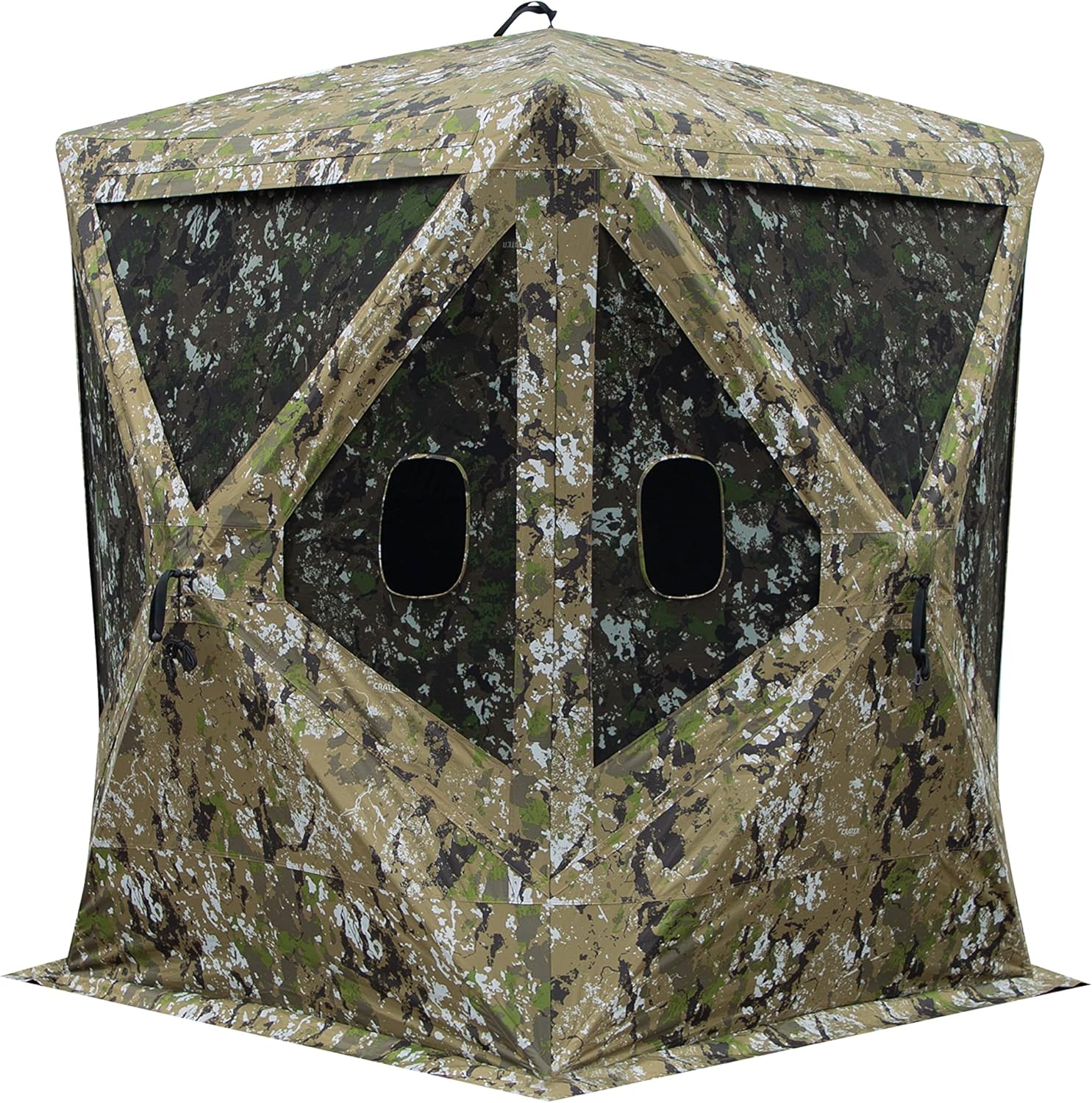 Barronett Blinds Big Mike, Portable Hunting Blind, Tall Hub Blind, Shoot While Standing, Low Profile Windows, 2-Person, Crater Thrive, 80” x 75” x 75”, BM300CT