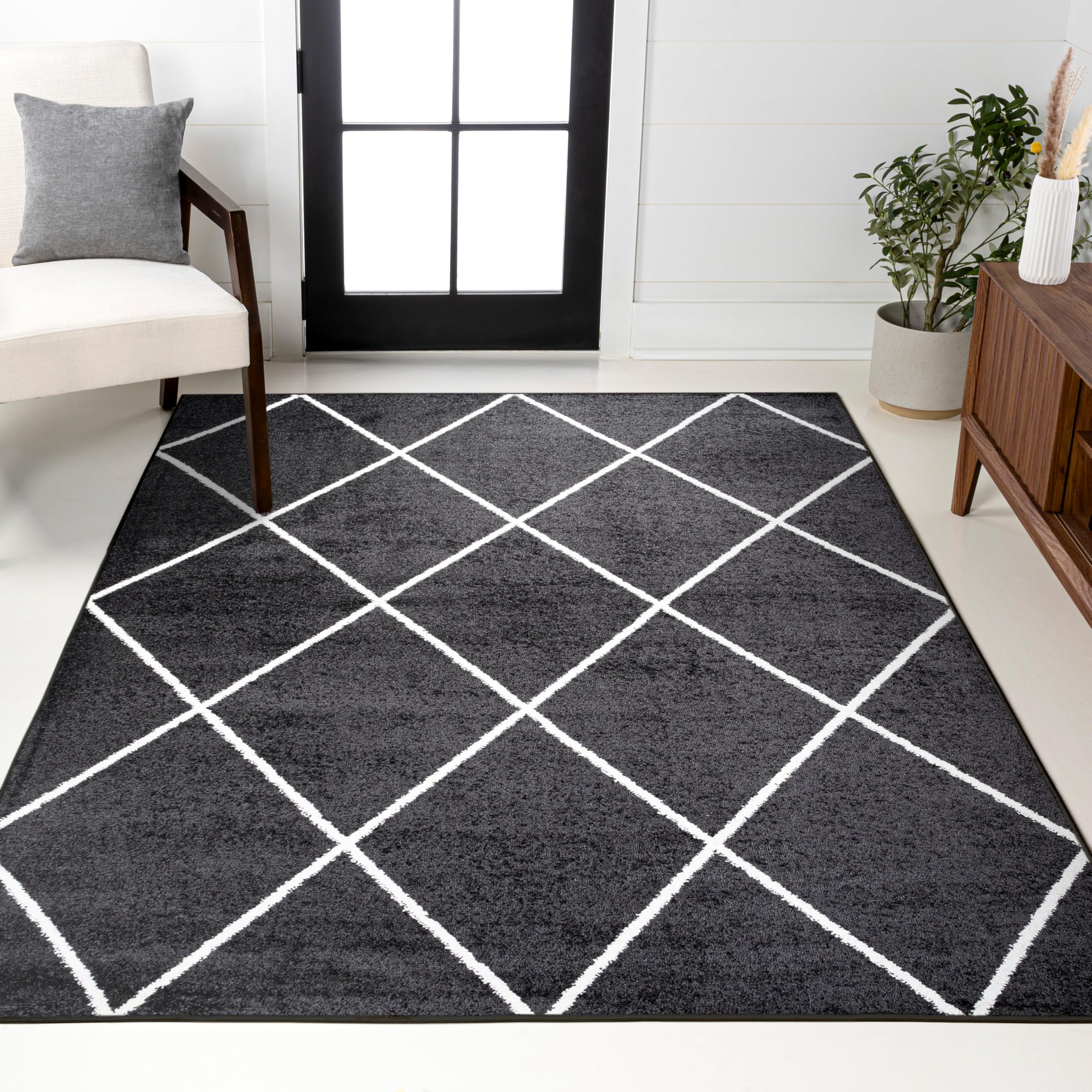 JONATHAN Y Cole Diamond Trellis Black/White Indoor Area Rug 5x8, Modern,Contemporary,Geometric,Casual, Easy-Cleaning for Living Room,Bedroom,Kitchen,