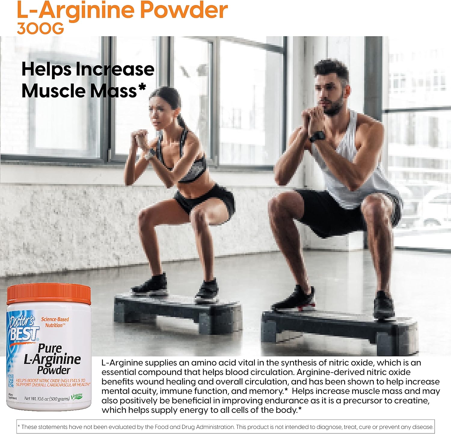 Doctor's Best L-arginine HCL Powder, Non-GMO, Vegan, Gluten Free, Soy Free, Helps Promote Muscle Growth, 300g : Health & Household