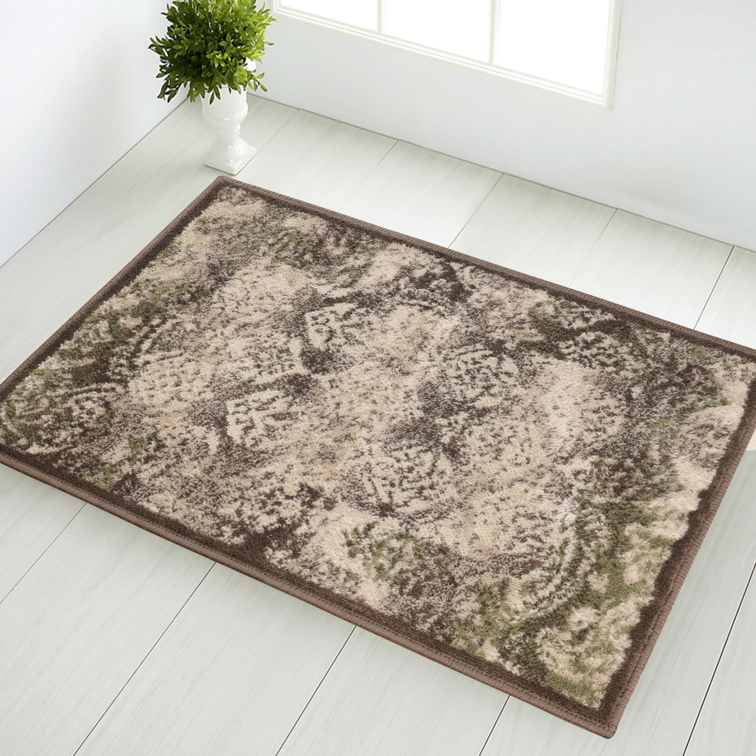 Tapis d'intérieur moderne marron géométrique cachemire avec envers jute 0,6x0,9m