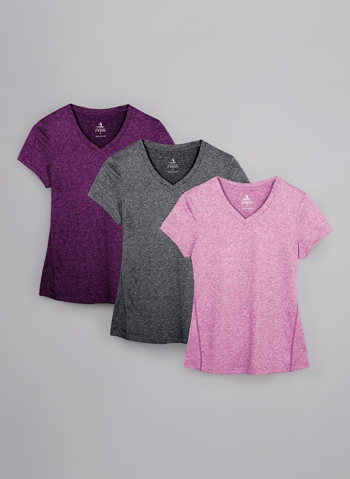 Women's Workout Running T-Shirt Yoga Fitness V-Neck Short-Sleeve Tops Sports Shirt, 3 Pack