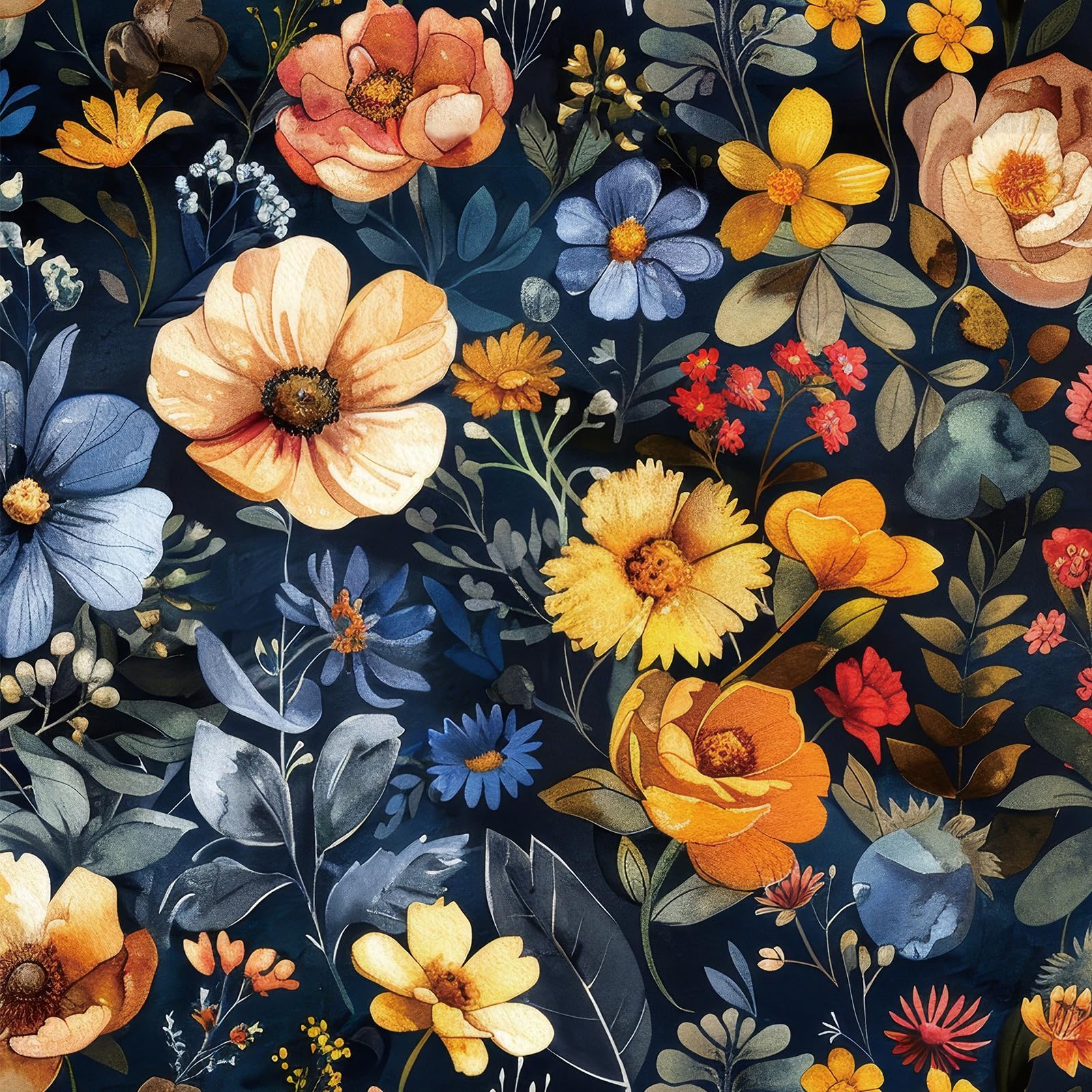 Livelynine Bold Floral Peel and Stick Wallpaper Colorful Flowers Blue Green Yellow Orange Red Watercolor Boho Floral Wall Paper Mural Self Adhesive