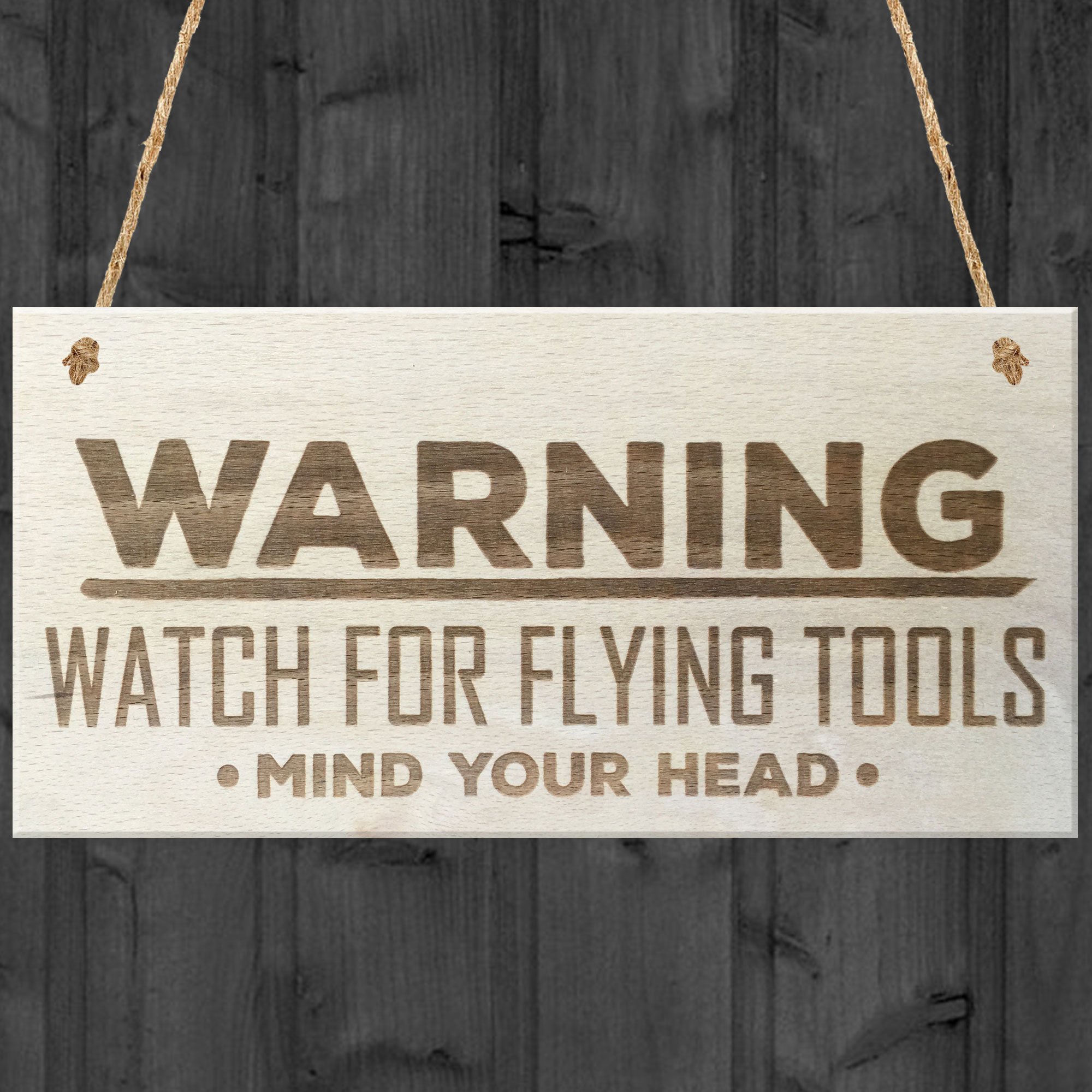 RED OCEANWarning Watch For Flying Tools Mind Your Head Novelty Workshop Garage Wooden Plaque Sign