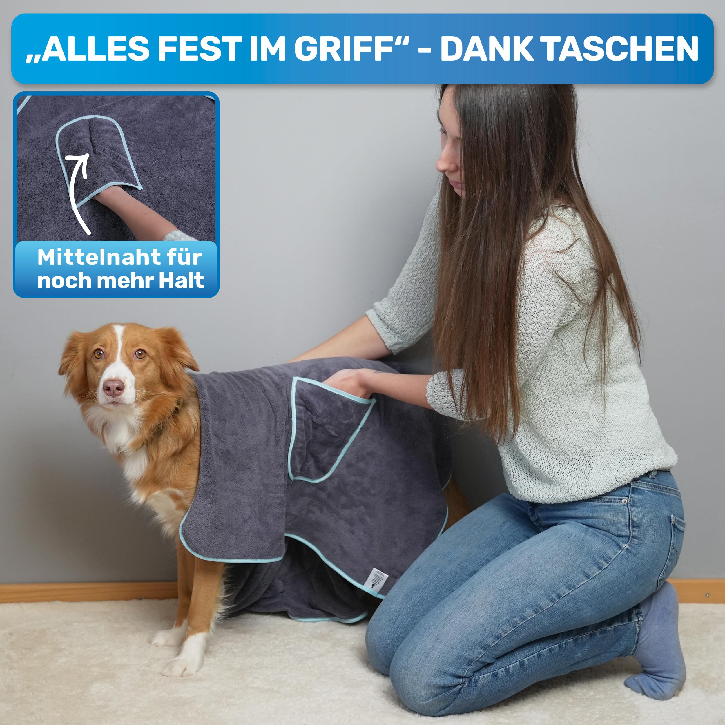 BluePet Hundehandtuch 100x60cm - Extra Saugfähig & Schnell Trocknend - Handtuch für kleine & große Hunde, Als Badetuch Mikrofaserhandtuch & Hundehandtücher (2X Hundehandtuch)