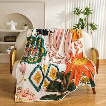 Tyrot Boho Floral Flannel Fleece Throw Blanket Soft, Warm & Lightweight Fuzzy Blanket for Couch, Bed, or Sofa Decor, Cute Botanical Design for Women & Girls, 50x60
