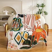 Tyrot Boho Floral Flannel Fleece Throw Blanket – Soft, Warm & Lightweight Fuzzy Blanket for Couch, Bed, or Sofa Decor, Cute Botanical Design for Women & Girls, 50''x60''