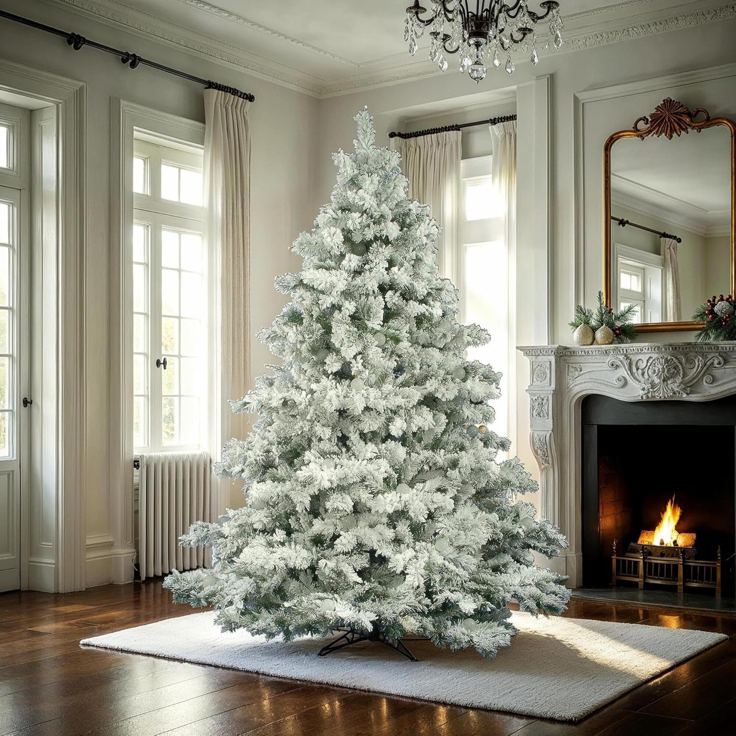 Vickerman Artificial 4.5' Indoor Flocked Alaskan Pine Christmas Tree - Unlit - 349 PVC Tips - Seasonal Indoor Home Decor - Snowy Tree for The Holidays - Reliable and Durable