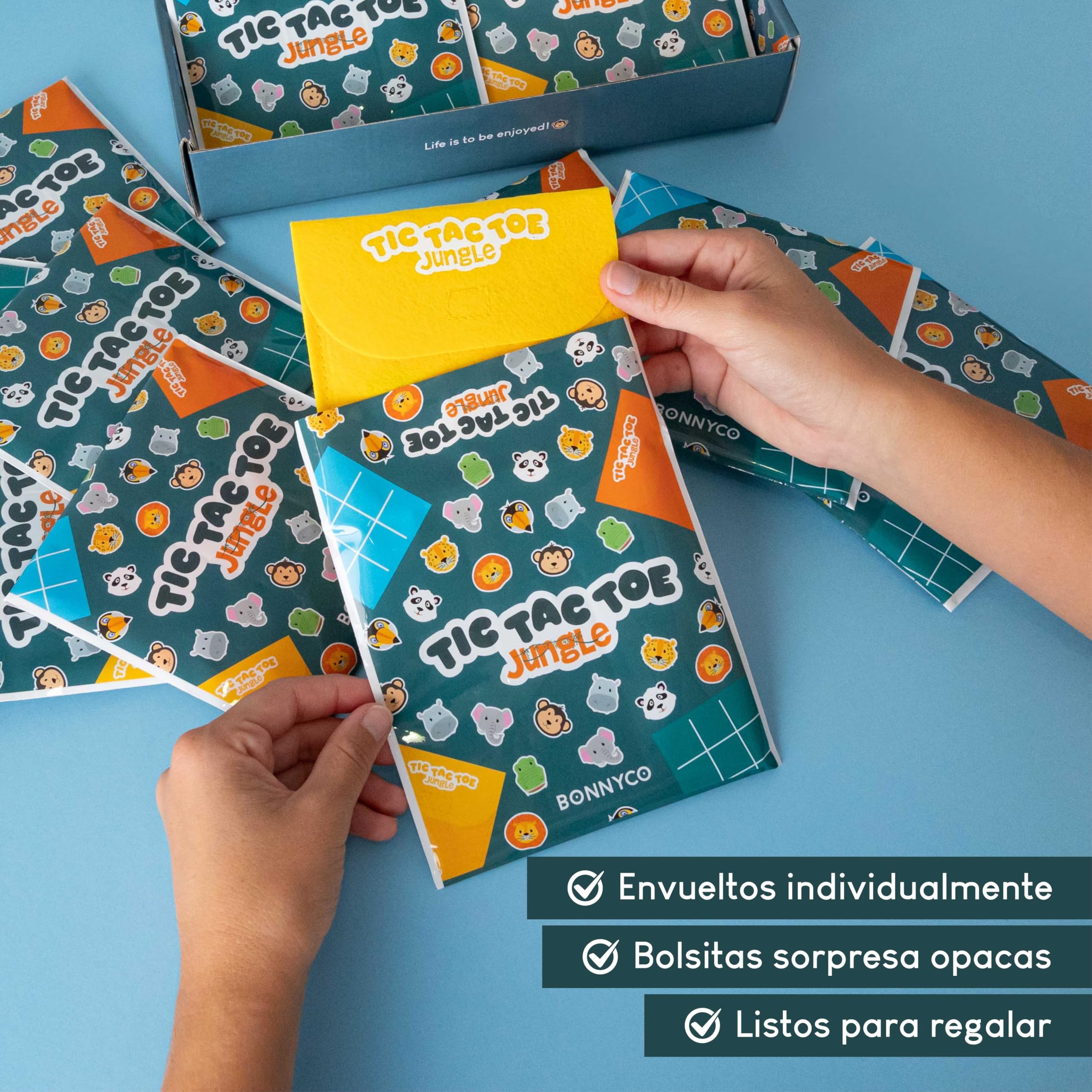 BONNYCO Tres en Raya Niños de Animales, Pack 16 Regalos Cumpleaños Niños Colegio. Detalles Cumpleaños Infantil, Relleno Piñata Regalitos Invitados. Regalos Alumnos Primaria, Mini Juegos 3 en Raya