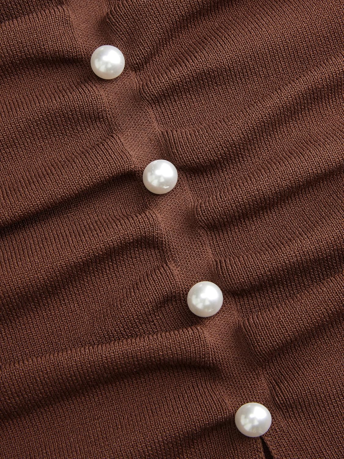 CIDER Women's Going Out Crop Tops Faux Pearl Long Sleeve Square Neck Ruched Tops Fall Spring Trendy - Image 4