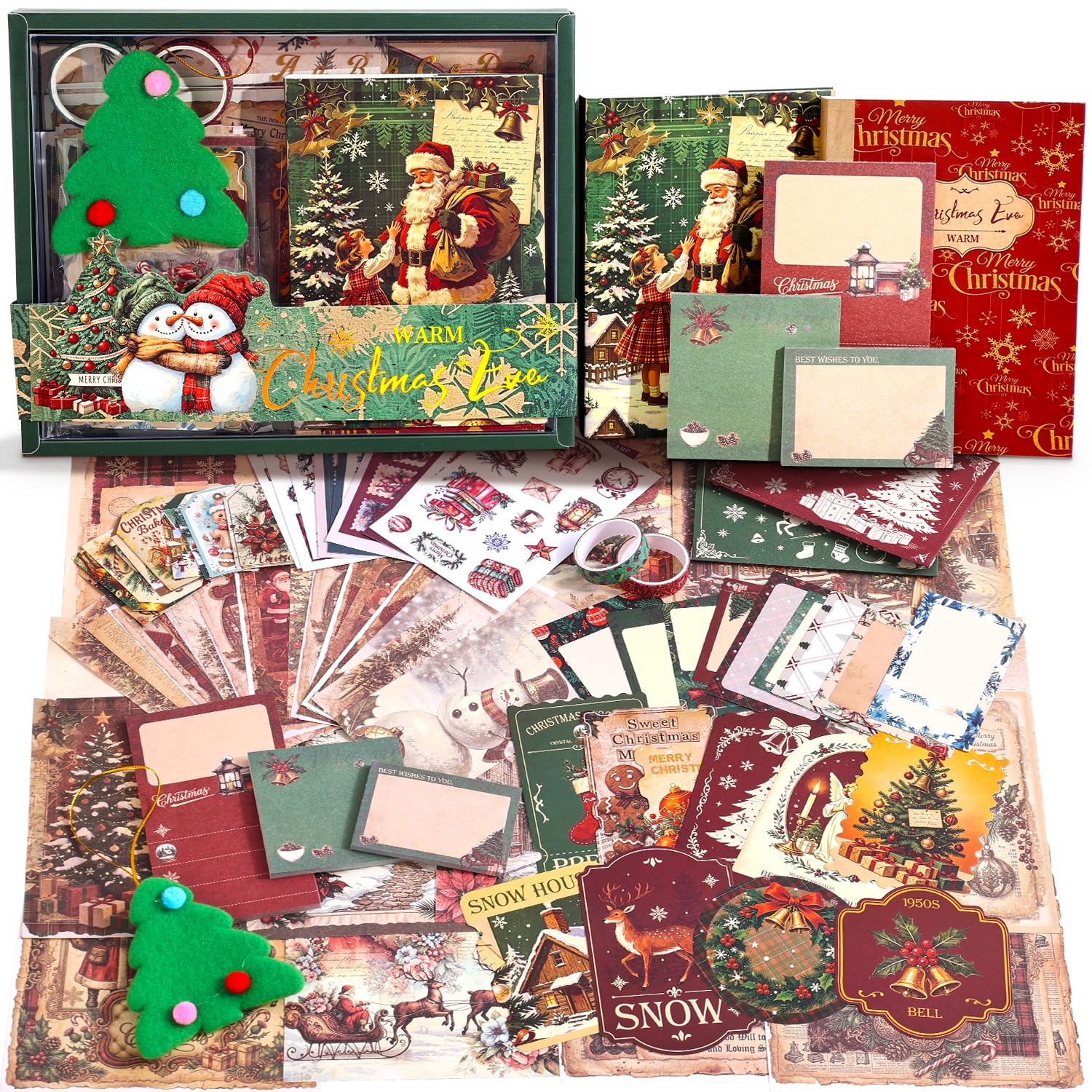 emmoolife Vintage Scrapbook Kit, Aesthetic Scrapbook Paper Art Journaling Kit for Junk Journal (Merry Christmas)