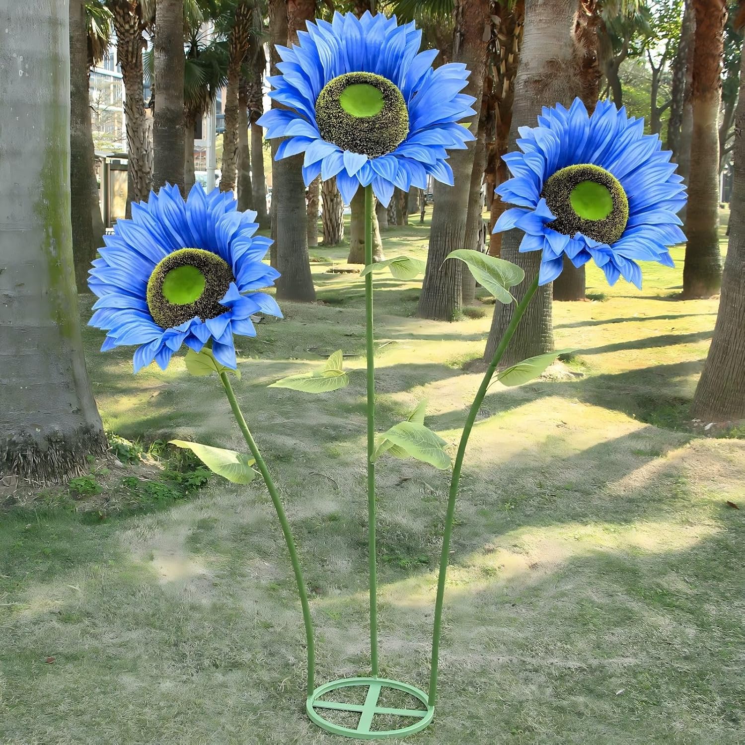 Sunflowers Artificial Flowers Set,5.6 Ft Giant Silk Fake Sunflower Decoration,Sunflower Decor for Rustic Wedding Backdrop,Outdoor Garden Party Photo Props,Shop Window Displays(Blue)