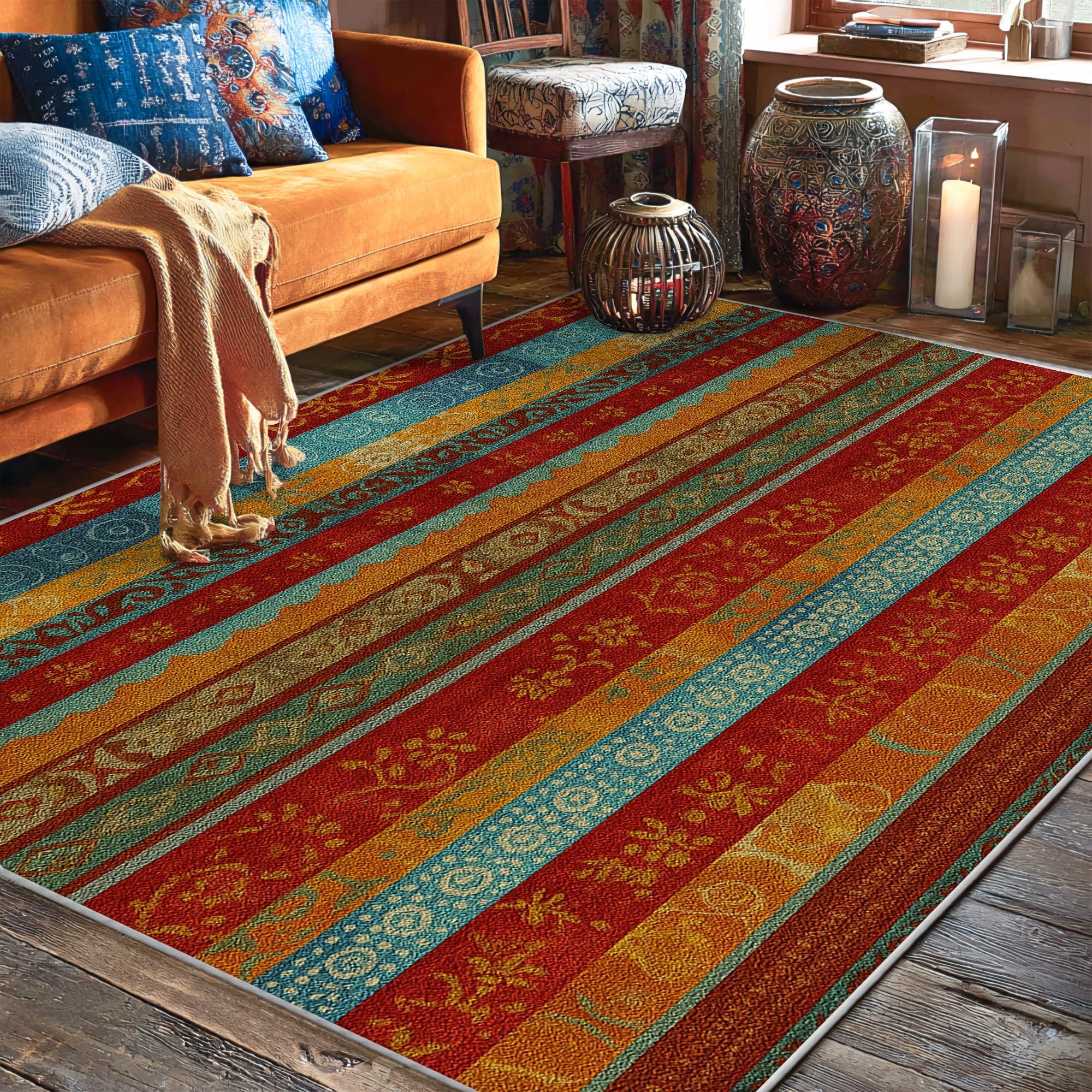 Tapis vintage à rayures haut de gamme : élégance et confort antidérapant