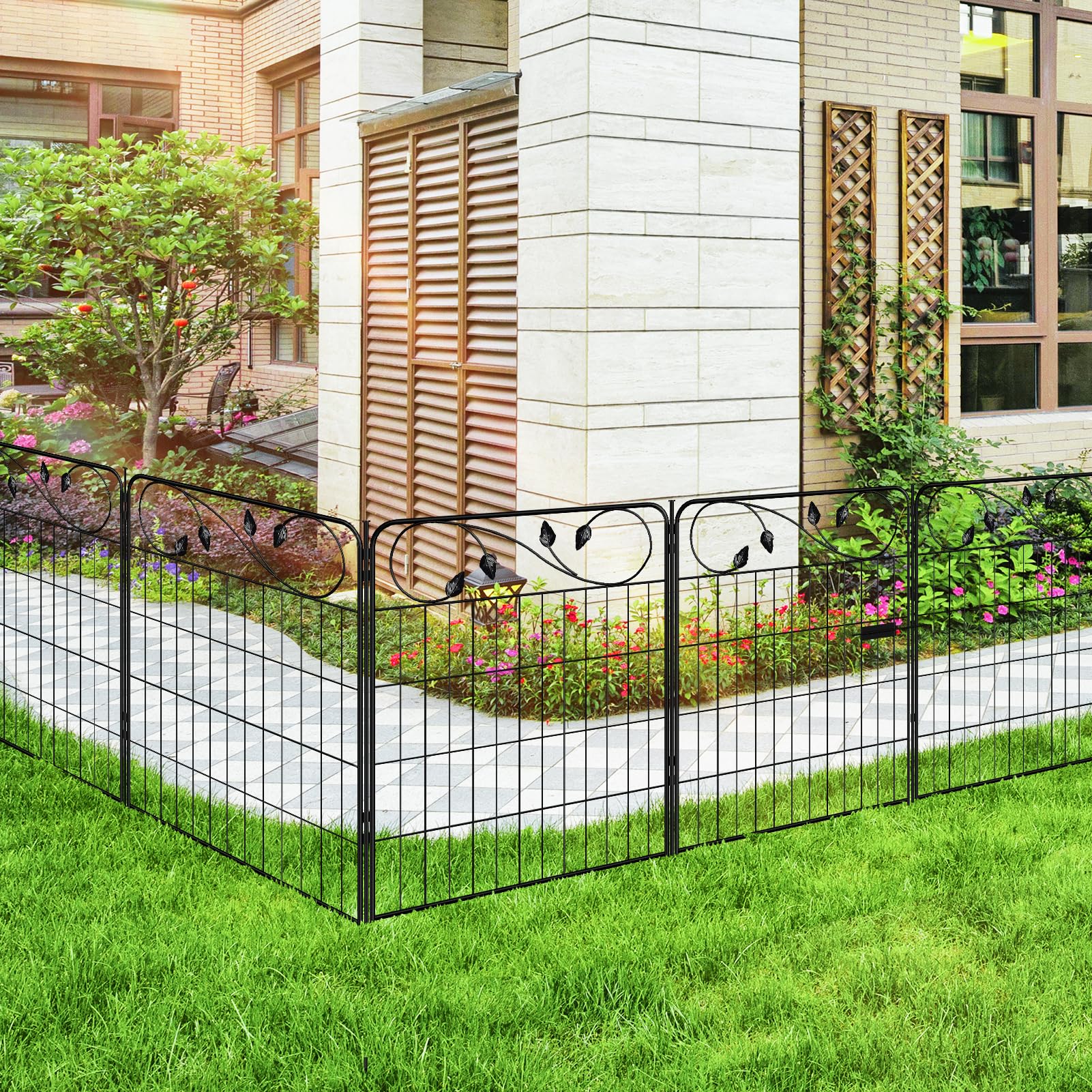 FOREHOGAR Metall-Gartenzaun 71 Cm Hoch X 7,1 M Lang – Mit Tor, 9 Paneelen & Heringen (schwarz, Ohne Graben)
