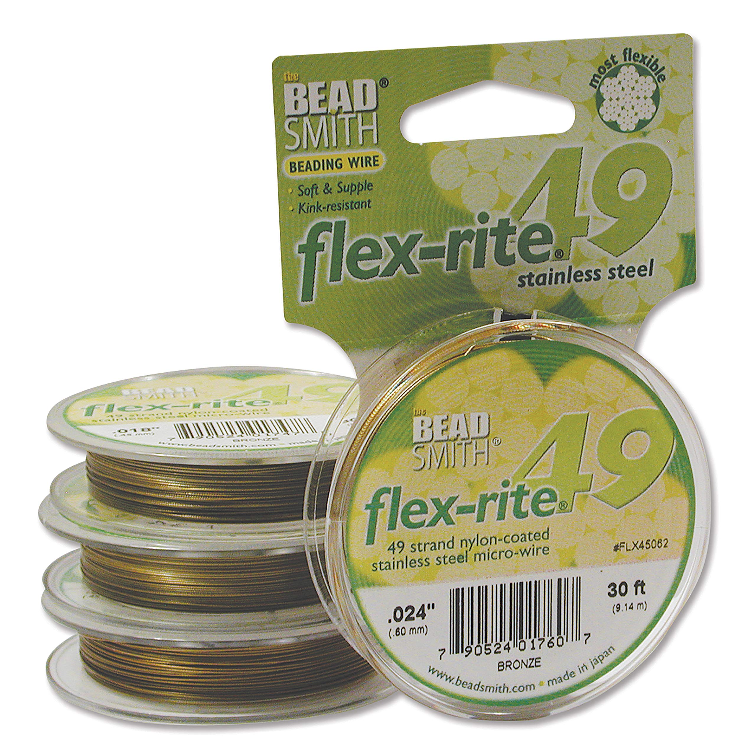 The Beadsmith Flex-Rite Wire – 49 Strand, Nylon Coated, Stainless Steel Beading Wire – Bronze Color, 024” Diameter, 30-Foot Spool – Flexible Wire for Necklace, Bracelet and Jewelry Making
