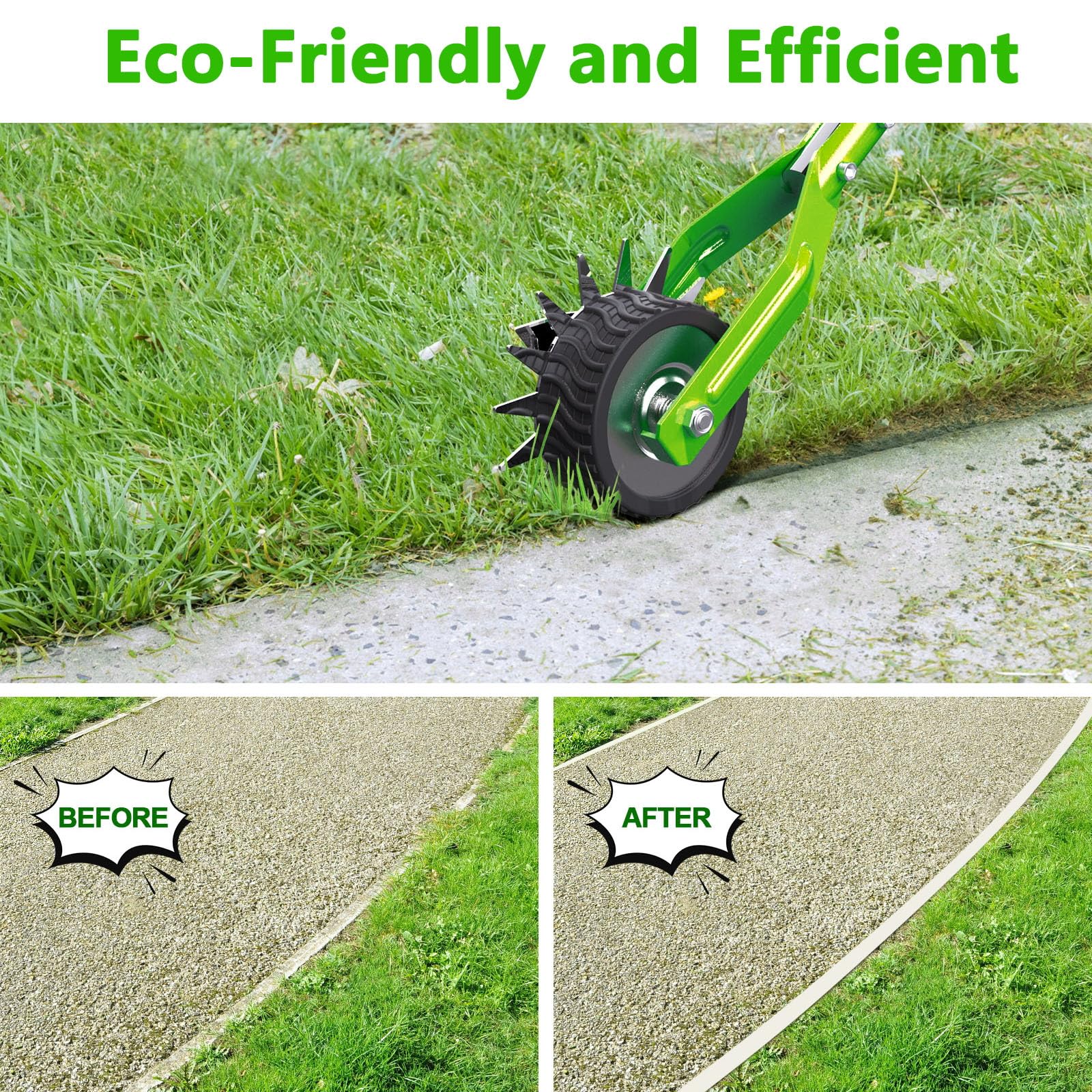 Edger Lawn Tool - 67 inch Wheel Rotary Lawn Edger with Adjustable Stainless Steel Handle, Grass Edge Trimmer for Sidewalks, Driveways & Landscaping (Green) - 4