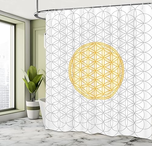 Miniatura 4 de Ambesonne Cortina de ducha geométrica, diseño de círculos entrelazados del tiempo y el espacio, forma de mito de geometría natural, juego de