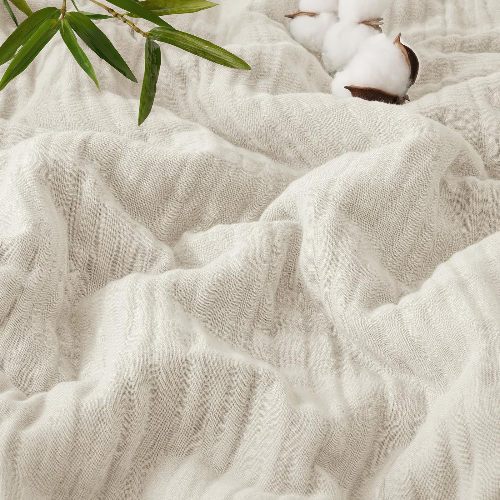 PHF Cooling Muslin King Blanket for Hot Sleepers, 60% Viscose from Bamboo, 40% Cotton and 4-Layer Breathable Gauze Blanket for Bed Couch, 108"x90", Oat Milk