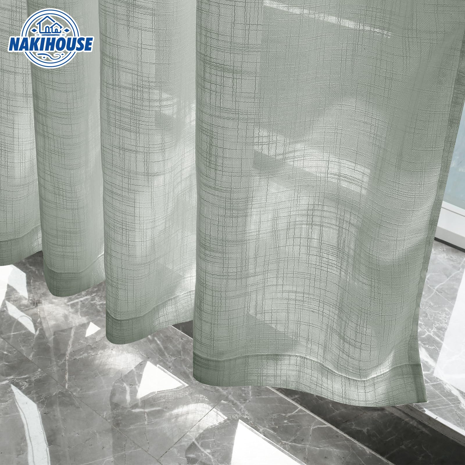 NAKIHOUSE Linen Voile Curtain, 2 Panels Grey Net Curtains for Windows 96 Drop - Image 4