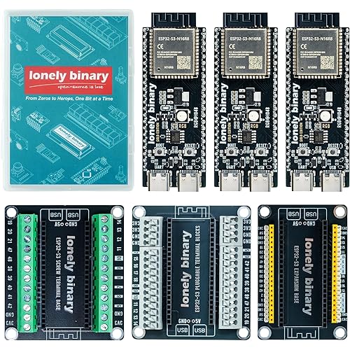 3-Pack ESP32-S3 N16R8 Gold Edition Kit with 16MB Flash, 8MB PSRAM, Expansion Boards, Terminals, Data Cable & Tutorials - Lead-Free Gold Finish Compatible with Arduino IDE & MicroPython