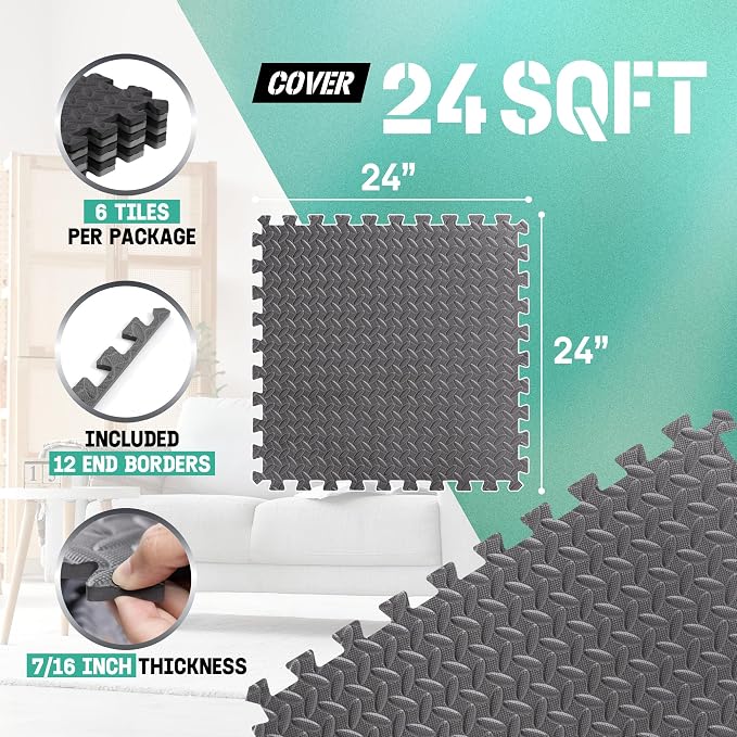 Yes4All Tapete de Ejercicio de Rompecabezas 24SQFT-120SQFT para Gimnasio en Casa, Baldosas de Piso en Espuma EVA con Borde para Equipos de Entrenamiento miniatura 2