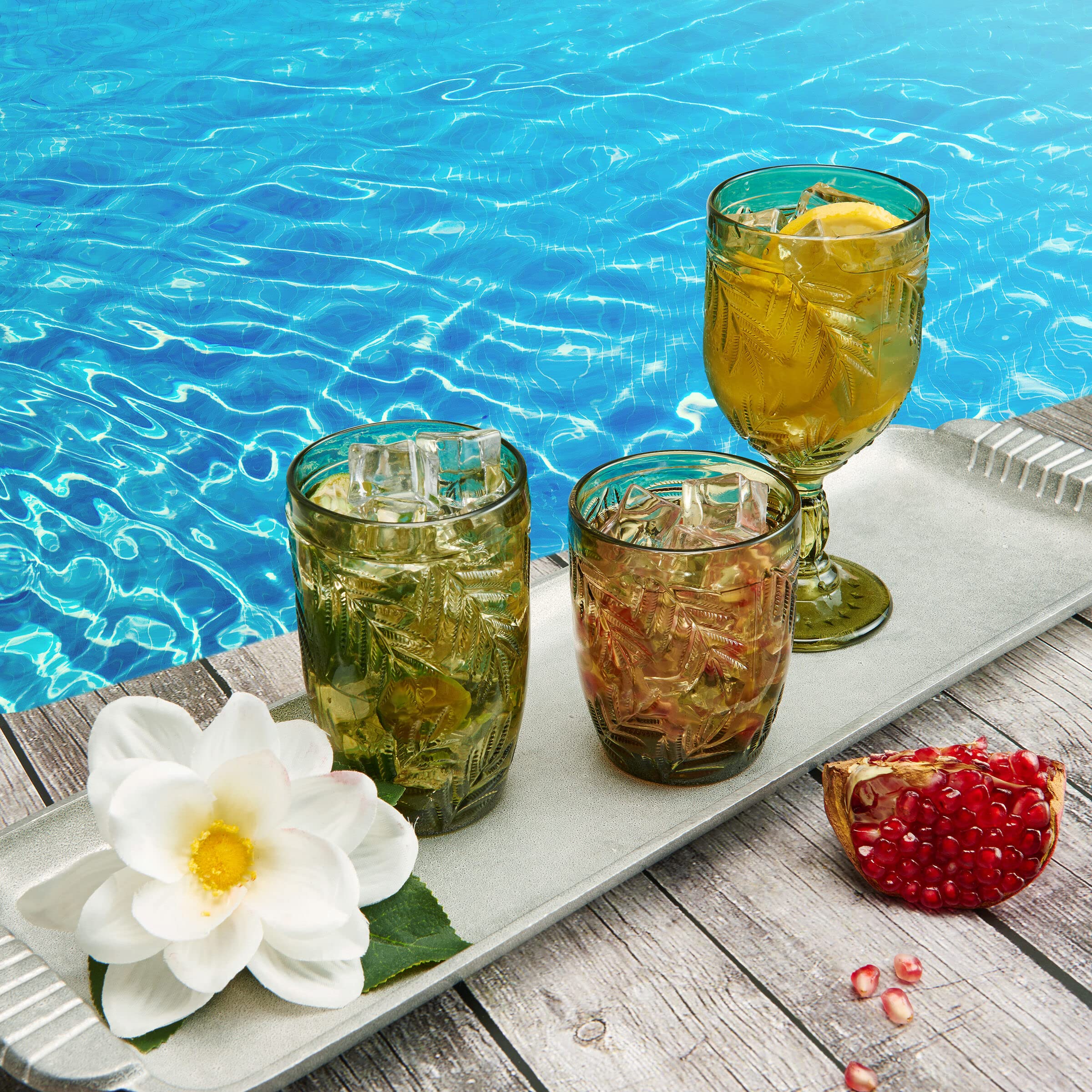 12x Bleu 320ml Romantic Verres à Vin - Ancien Floral Rouge Blanc