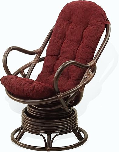 Miniatura 5 de Juego de 2 sillas mecedoras giratorias Java, mimbre de ratán natural, hecho a mano con cojín marrón oscuro y mesa de centro redonda, marrón oscuro