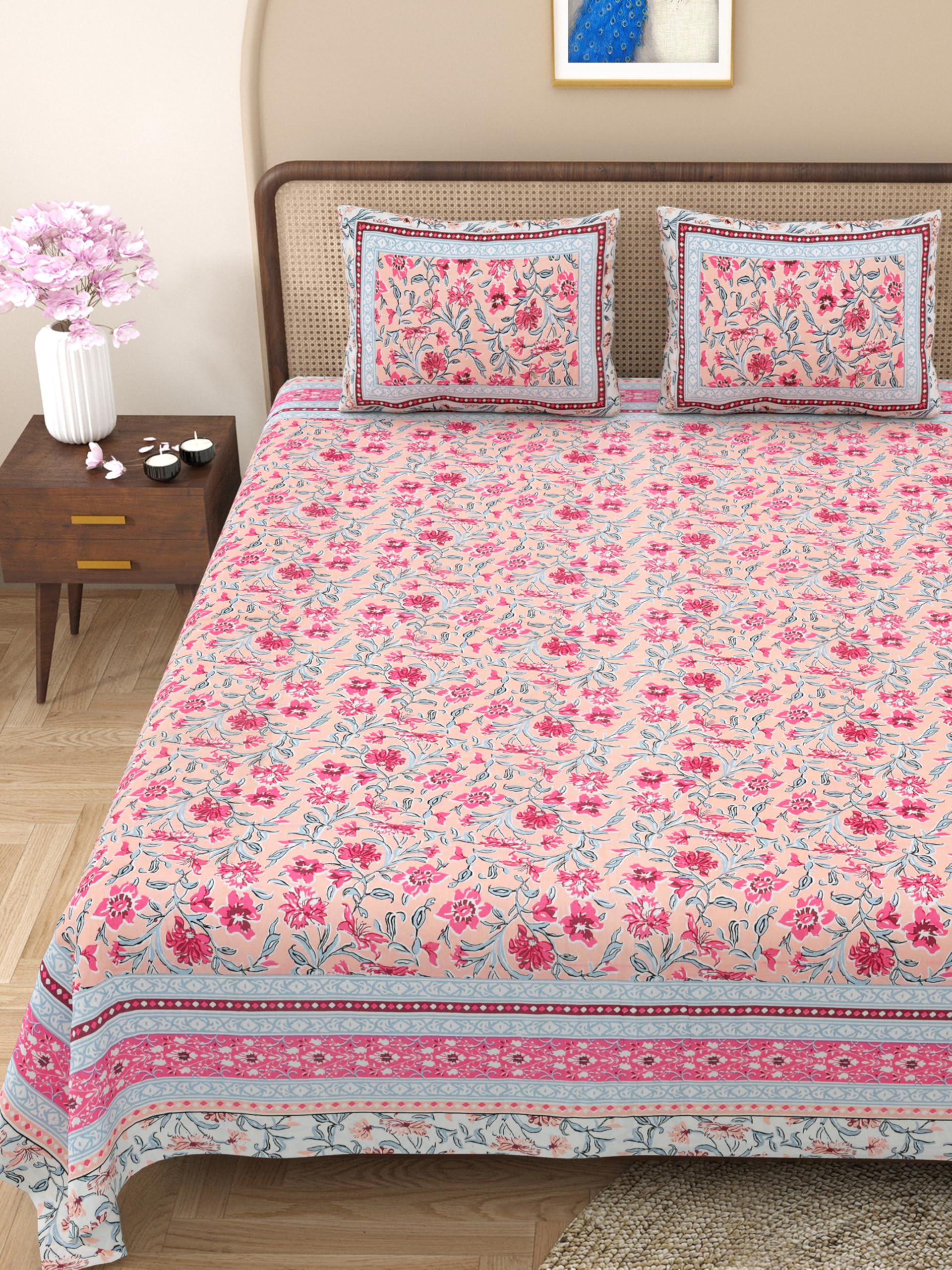 WestNic Jaipuri Print 100% Pure Cotton King Size Bedsheet Set for Double Bed with 2 Cotton Pillow Covers | 400 TC (Thread Count) | Size 90 X 108 Inches, 7.5 Feet by 9 Feet (Midnight Blue) (B0DGBDKCDM) Amazon Price History, Amazon Price Tracker
