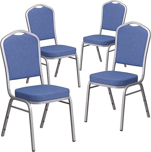 Miniatura 31 de Flash Furniture HERCULES Series - Silla apilable para banquetes con respaldo de corona en tela estampada marrón, marco de vena dorada