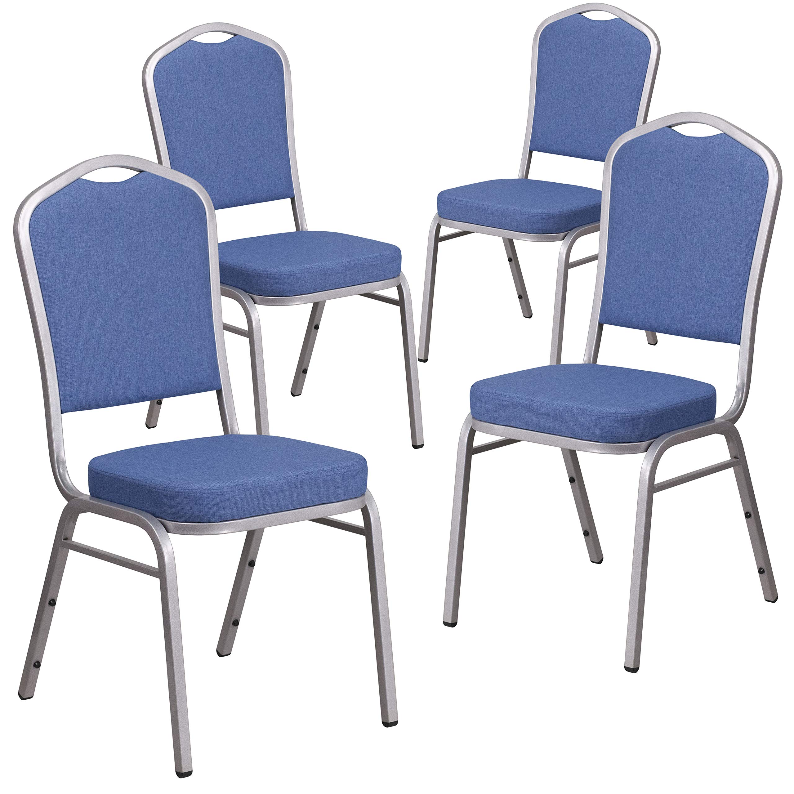Flash Furniture Blue Fabric/Silver Frame / Set of 4 / Classic Stacking Chairs
