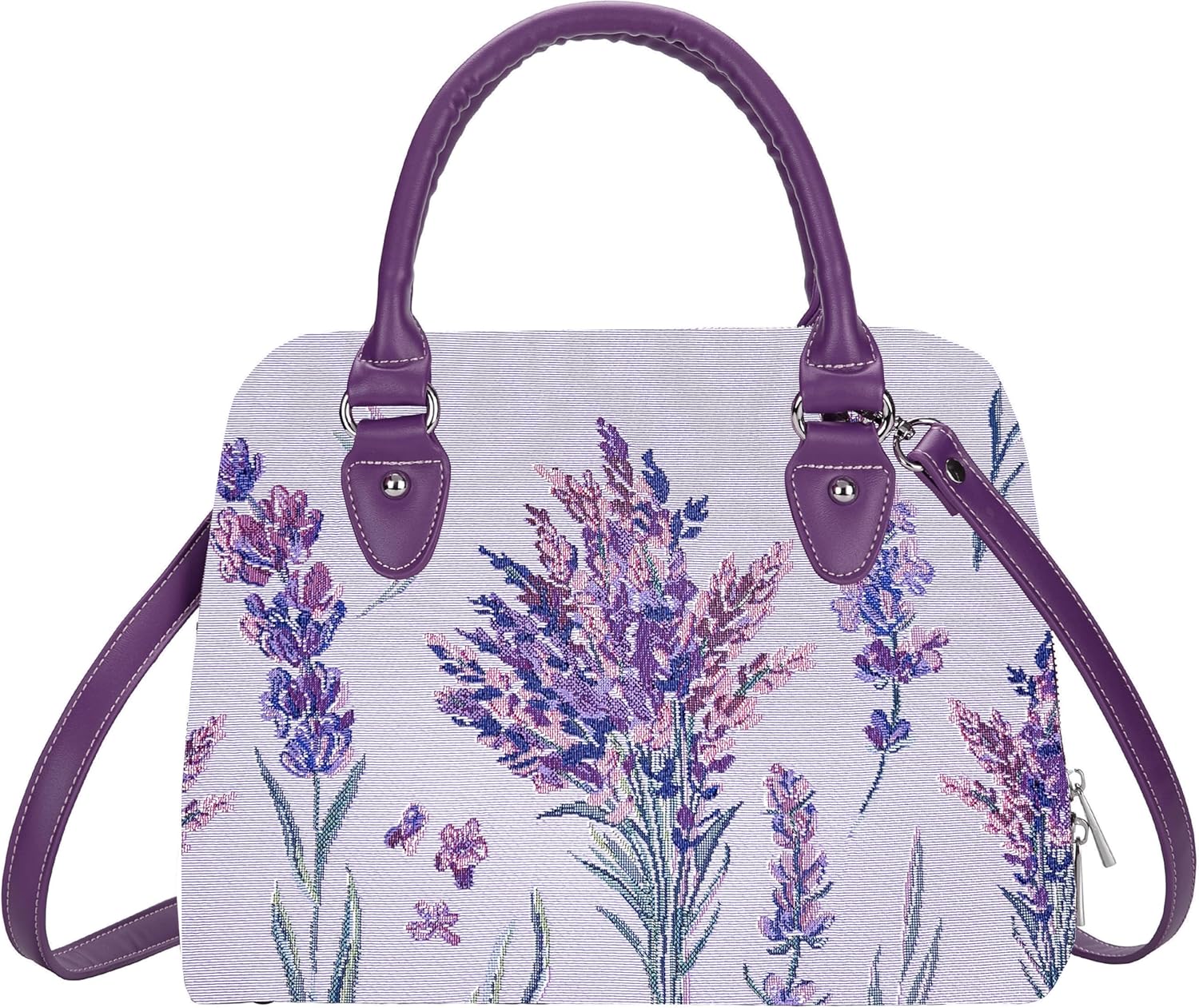 Signare Tapestry Hand Shoulder Bag Cross Body Purses Handbag Satchel Bag for Women In Lavender Floral Design (CONV-LAVENDER)