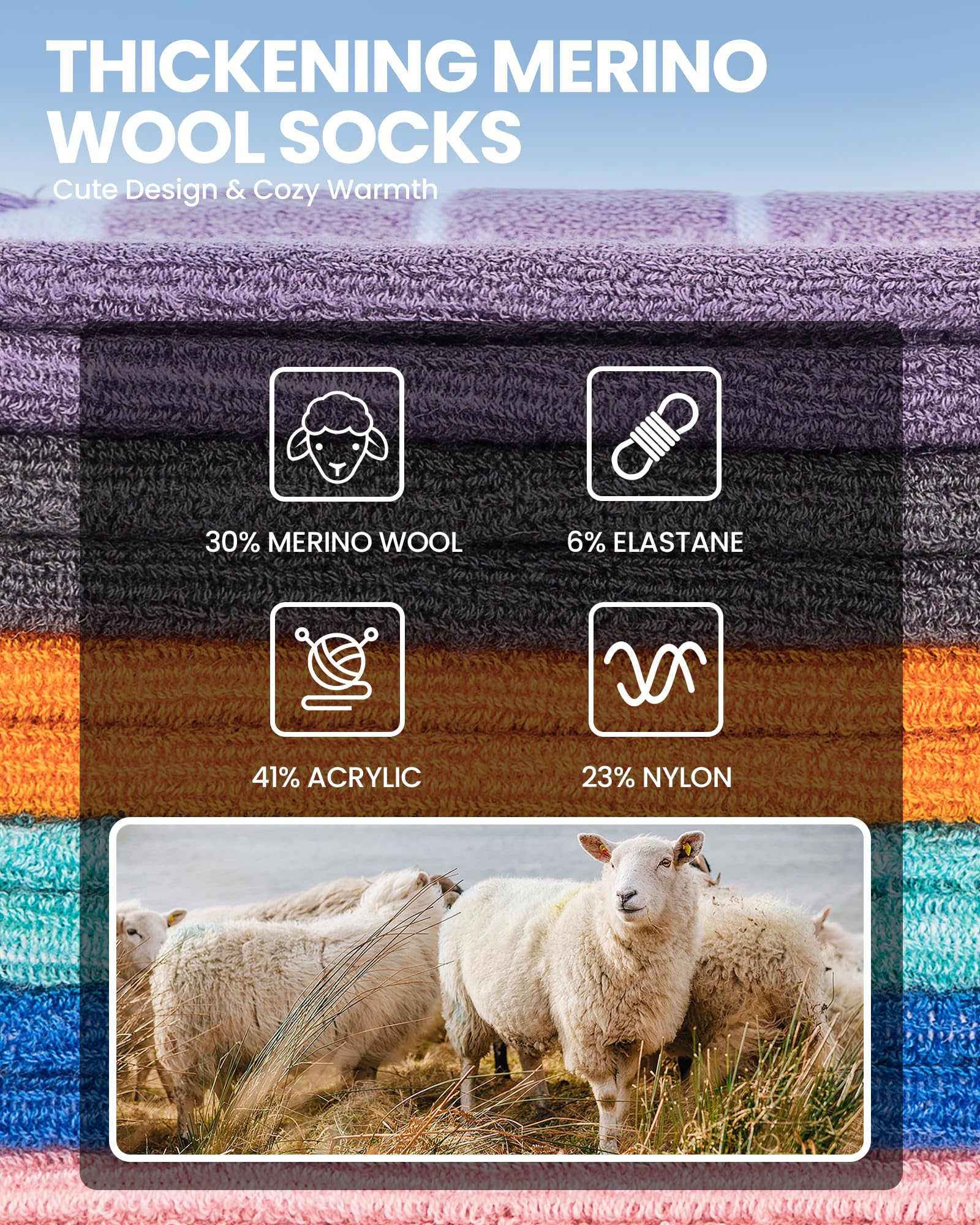 OutdoorMaster Lot de 2/3 chaussettes de ski thermiques à compression en laine mérinos pour garçons et filles, poignets antidérapants sur le mollet