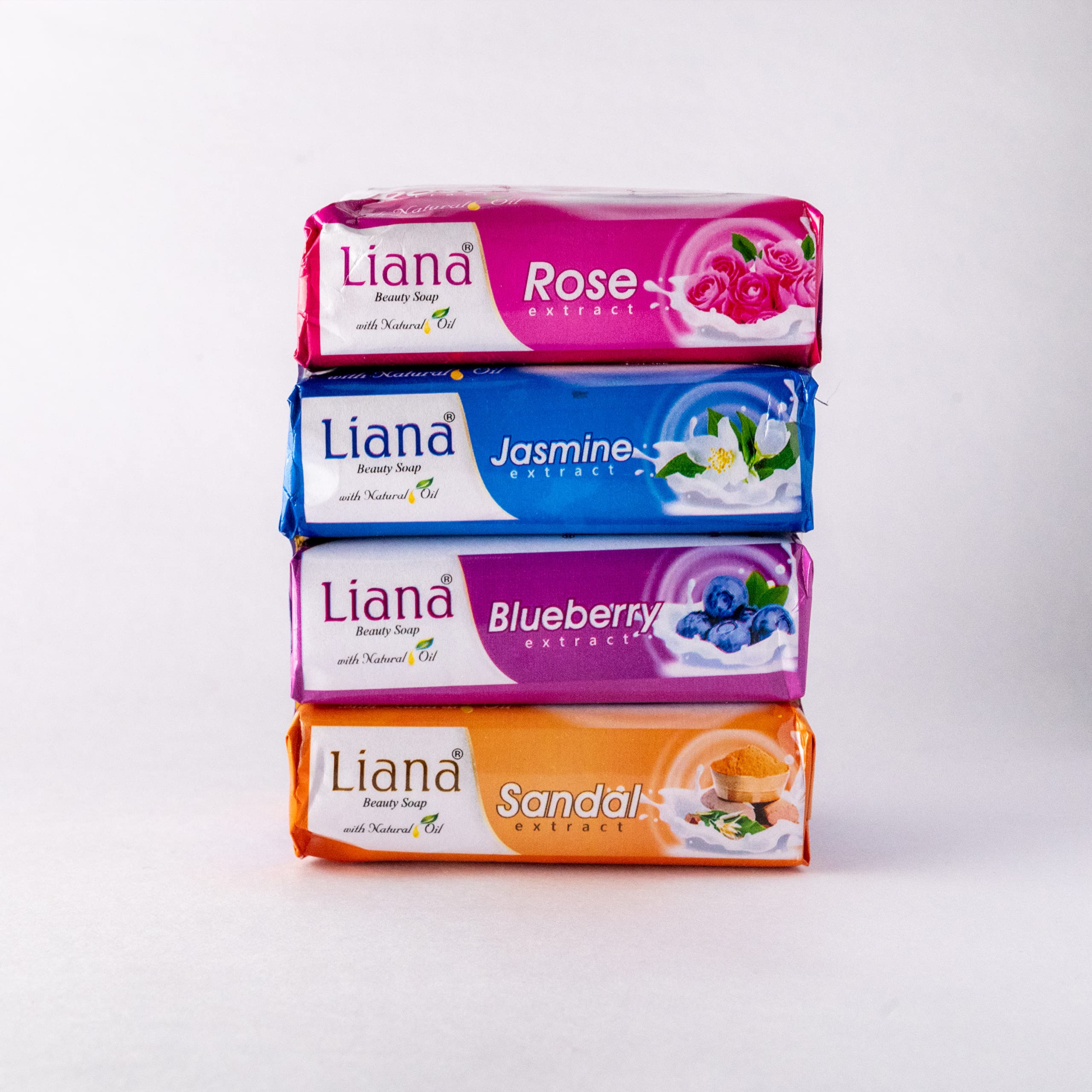 Liana International Combo Pack (Jasmine,Rose,Sandal,Blueberry) Beauty Soap Bundle 100gm Pack of 4