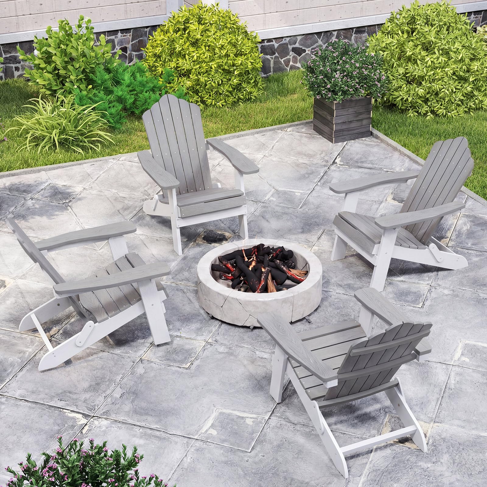 COSTWAY Adirondack krzesło składane, odporne na warunki atmosferyczne Adirondack Chair z tworzywa sztucznego, krzesło ogrodowe z wysokim oparciem i szerokimi podłokietnikami do ogrodu, nośność 180 kg