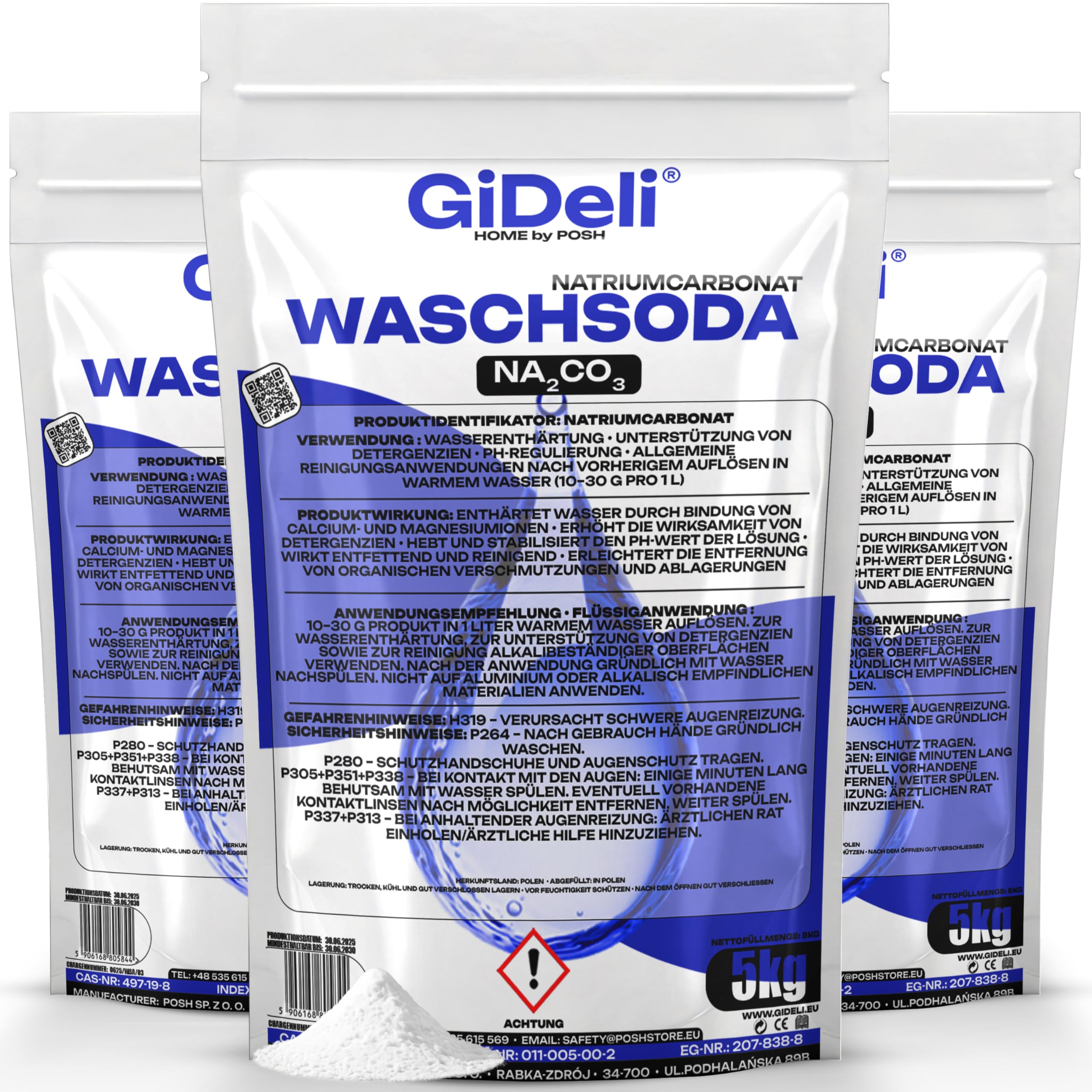 GiDeli Carbonato de Sodio 3 x 5 kg en Bolsa - Carbonato Sódico Na2CO3