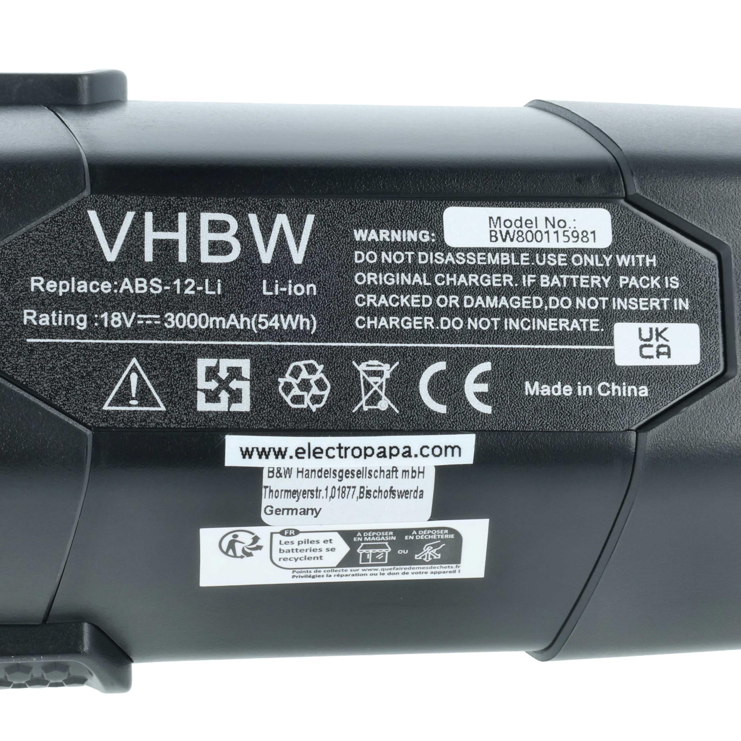 vhbw Akumulator kompatybilny z narzędziami Lux-Tools A-KS-18Li/25 (3000 mAh, litowo-jonowy, 18 V)