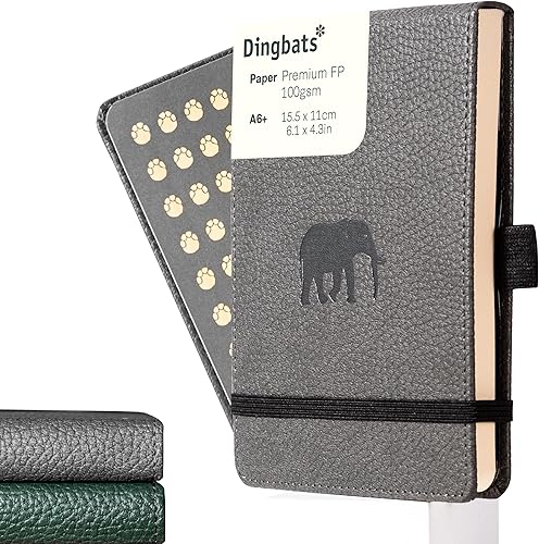 Dingbats - Cuaderno A6+ Wildlife con tapa dura, papel crema a prueba de tinta de 3.53 ozm, 6.1 x 4.3 pulgadas, 192 páginas (elefante gris, punteado)
