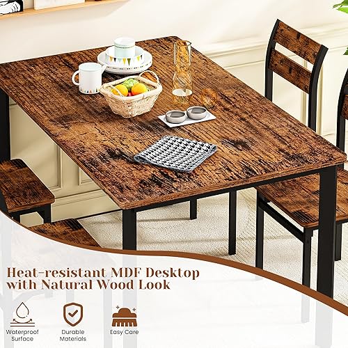 Miniatura 4 de DKLGG Juego de mesa de comedor para 4 personas estilo granja de 5 piezas, juego de mesa pequeña de cocina para 4 personas para cocina y comedor,